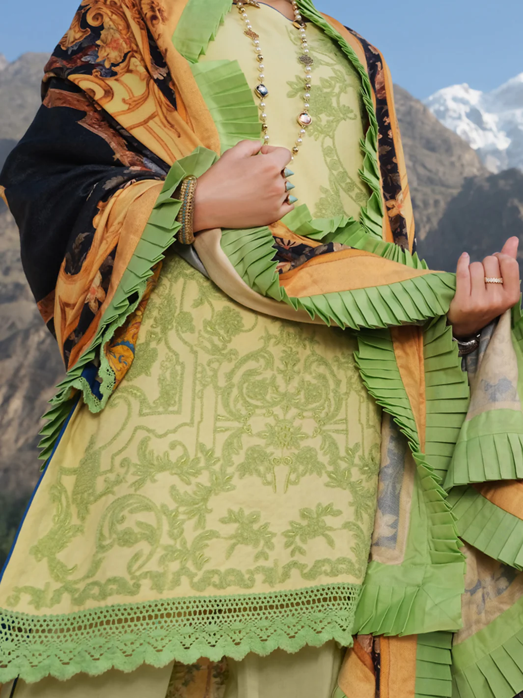 Yellow Jacquard 3 Piece Stitched - AWP-223 - Image 3
